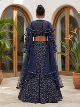 Navy blue dramatic ruffle women lehenga choli