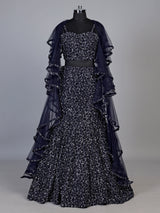 Navy blue dramatic ruffle women lehenga choli