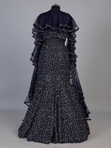 Navy blue dramatic ruffle women lehenga choli