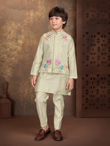 Light olive floral boys waistcoat set