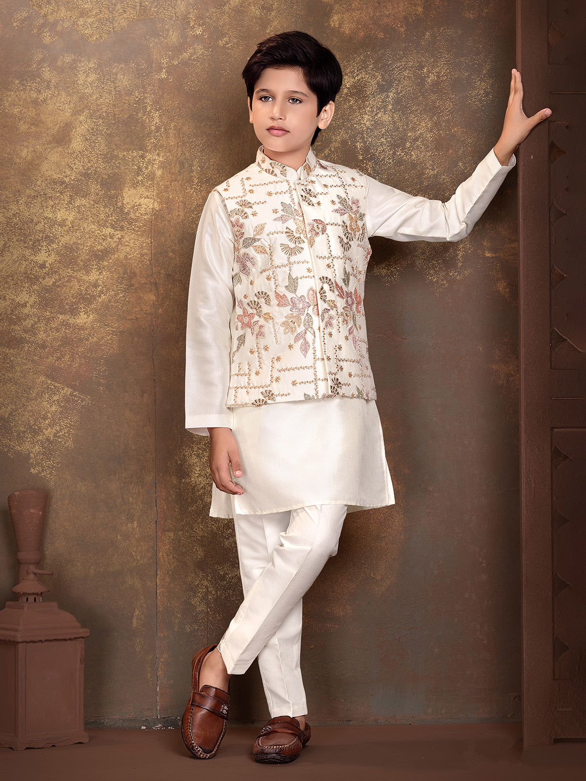 Cream floral garden boys waistcoat set