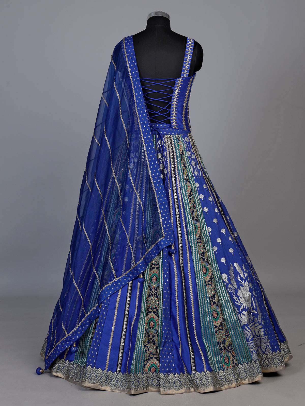 Rama blue botanical couture women lehenga choli