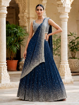 Teal blue crystal drape women lehenga choli