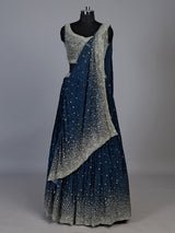 Teal blue crystal drape women lehenga choli