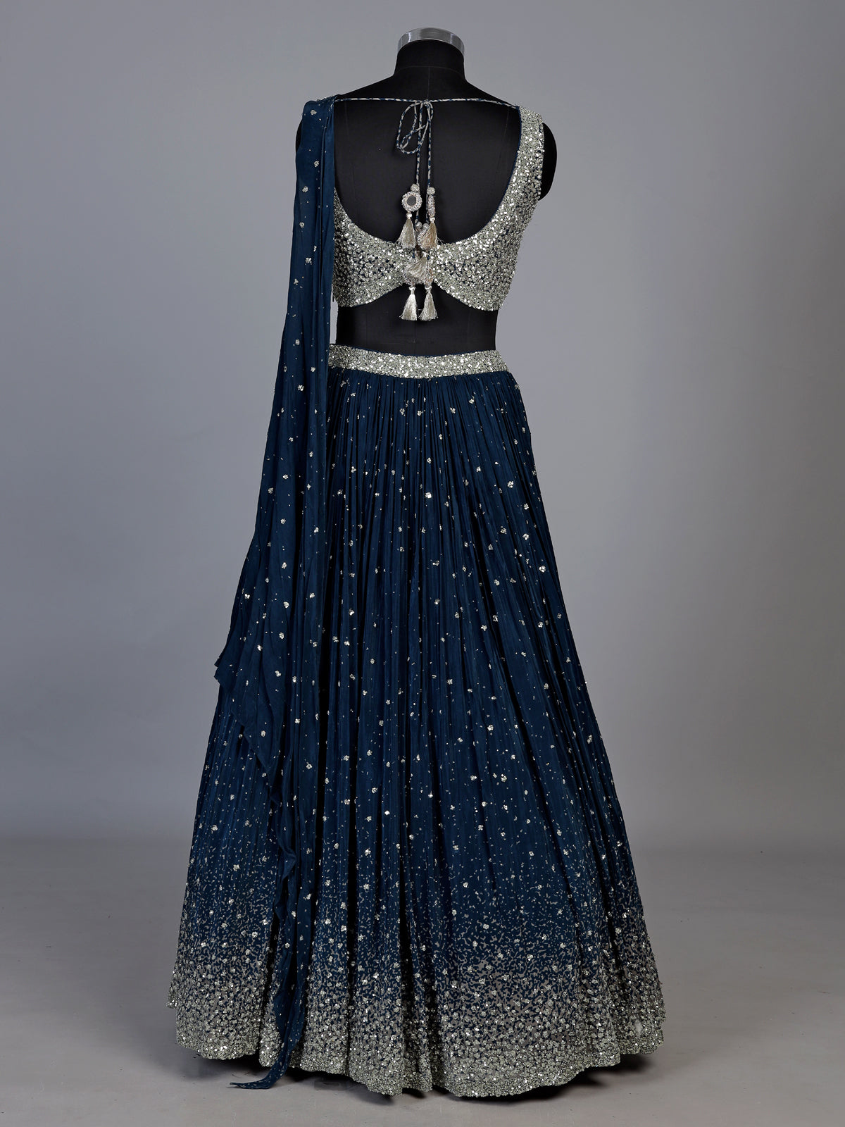 Teal blue crystal drape women lehenga choli