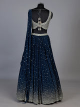 Teal blue crystal drape women lehenga choli
