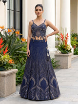 Navy blue art deco women lehenga choli