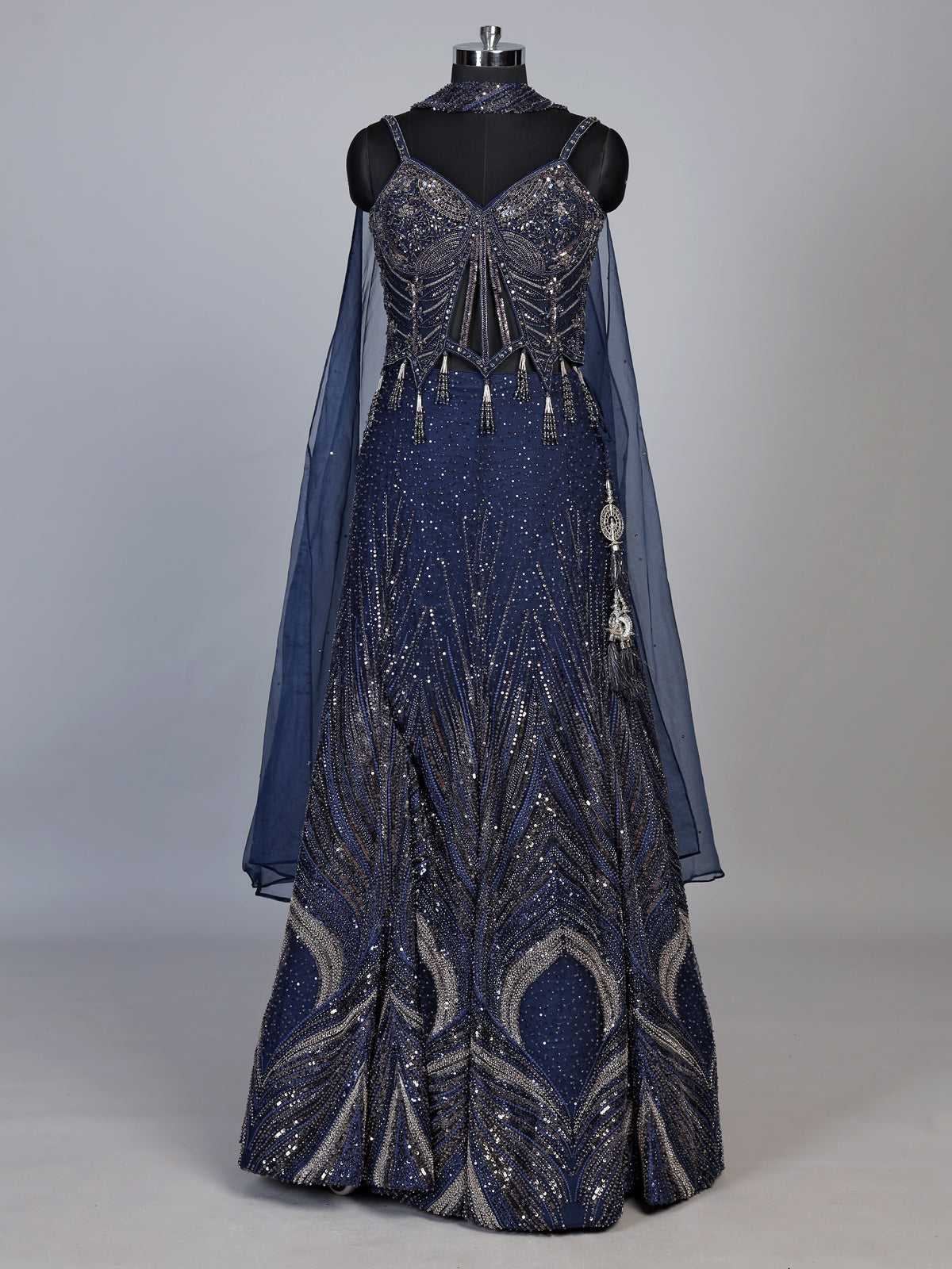 Navy blue art deco women lehenga choli