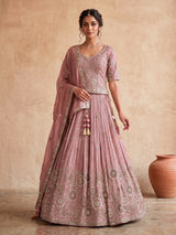 Pink floral cartouche women lehenga choli