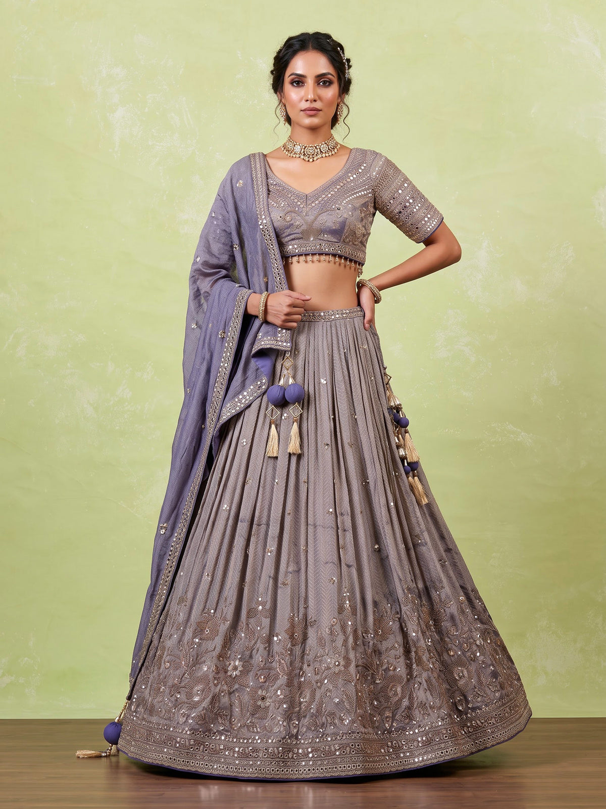 Pastel blue heavy worked women lehenga choli
