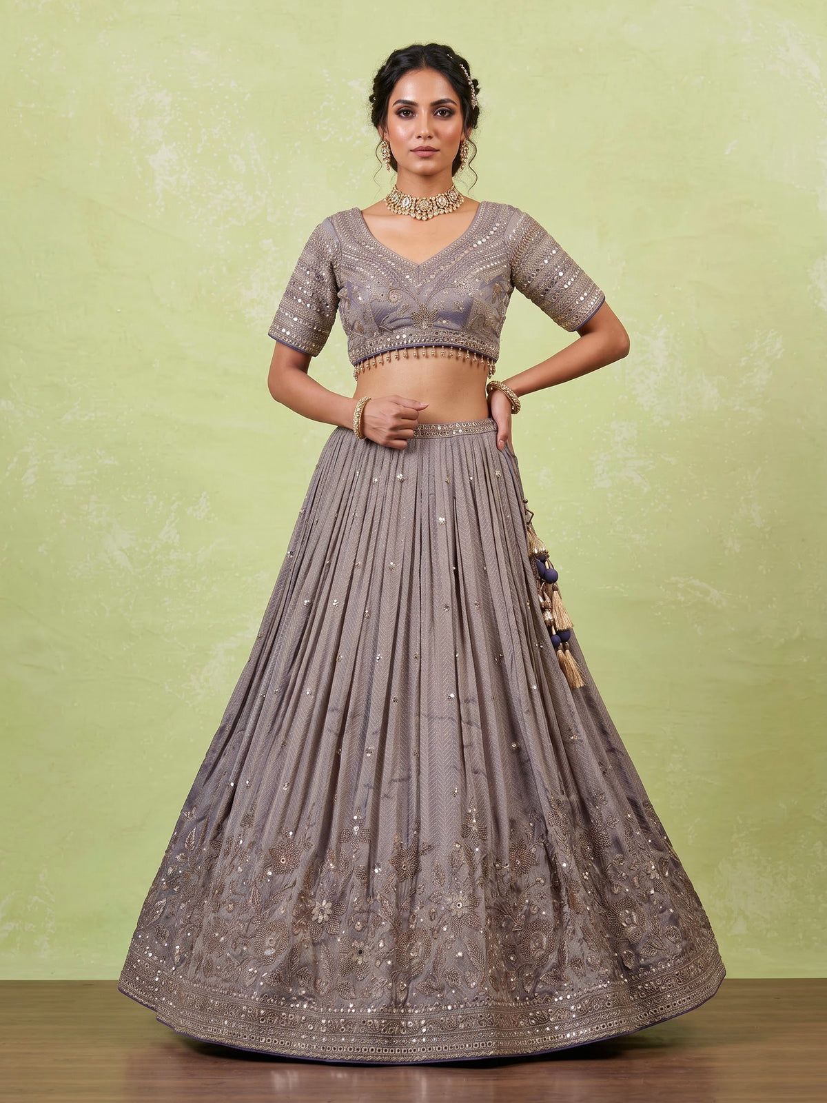 Pastel blue heavy worked women lehenga choli