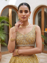 Mustard yellow heritage cartouche women lehenga choli