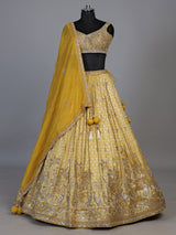Mustard yellow heritage cartouche women lehenga choli