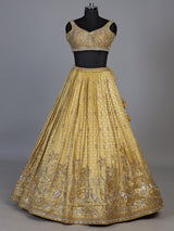 Mustard yellow heritage cartouche women lehenga choli