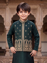 Bottle green mughal boys waistcoat set