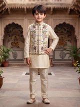 Cream botanical panel boys waistcoat set