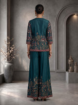 Green aabla embellished sharara suit