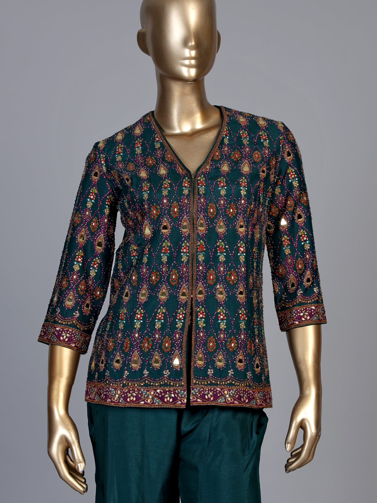 Green aabla embellished sharara suit