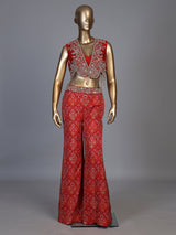 Orange crystal fringe sharara suit