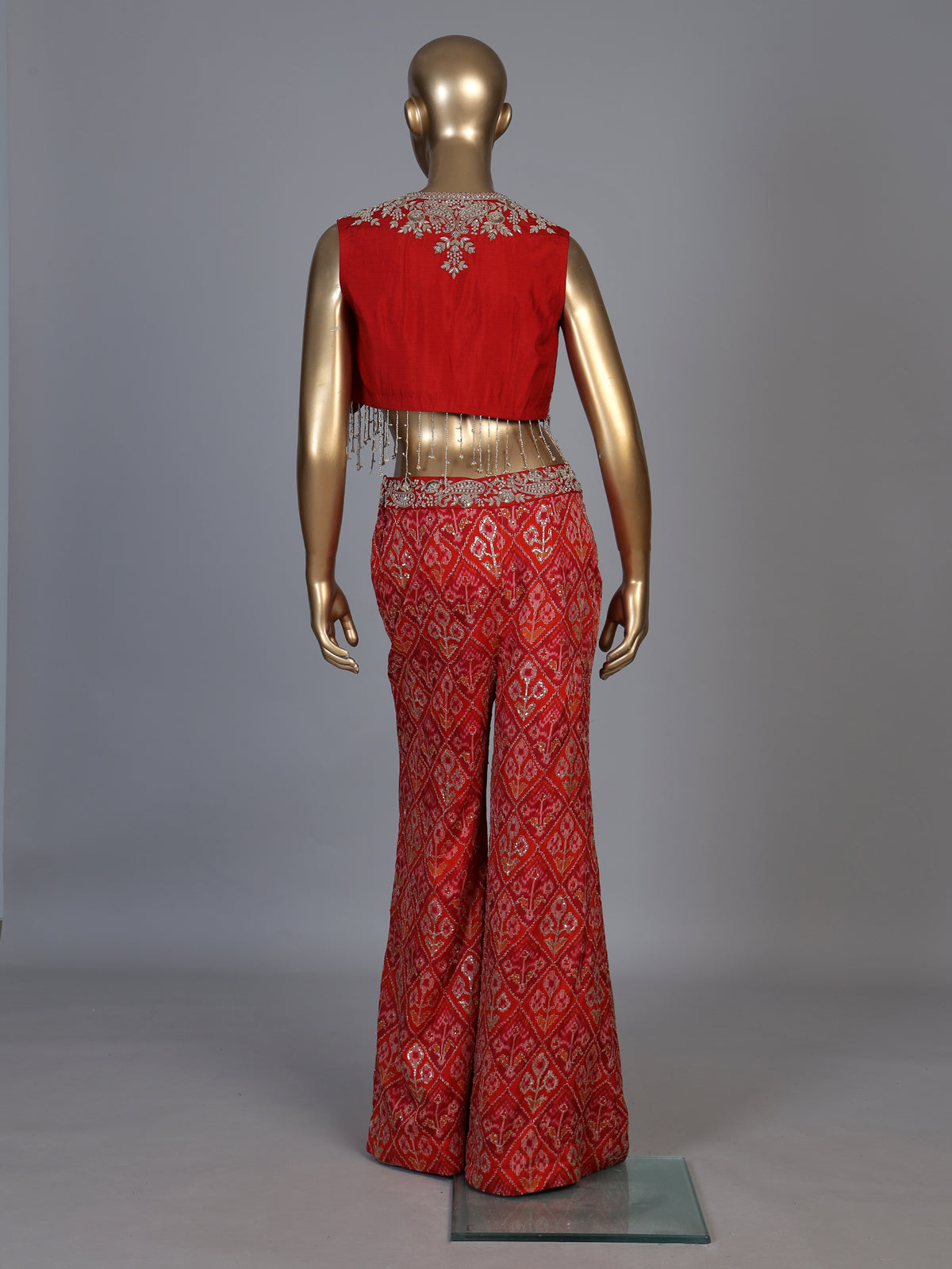Orange crystal fringe sharara suit