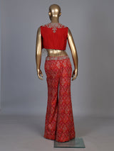 Orange crystal fringe sharara suit