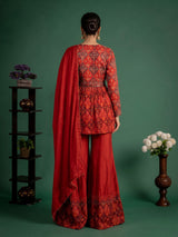 Wine red heritage sharara suit