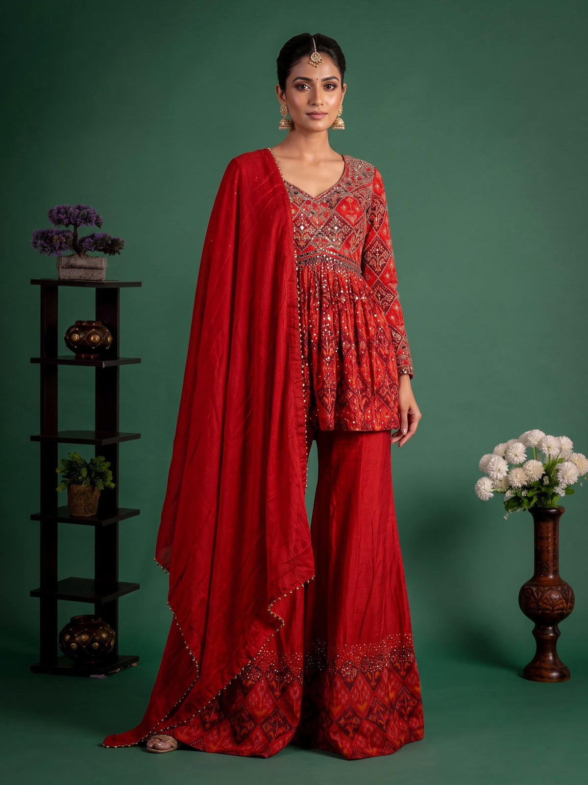 Wine red heritage sharara suit