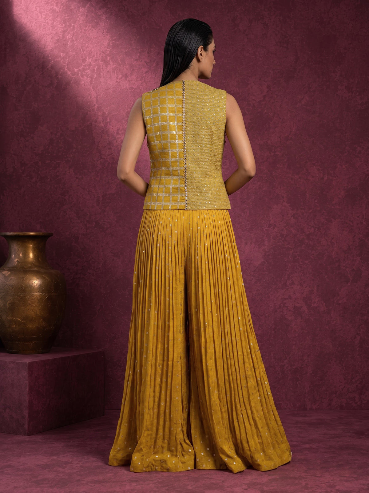 Yellow opulent palazzo suit