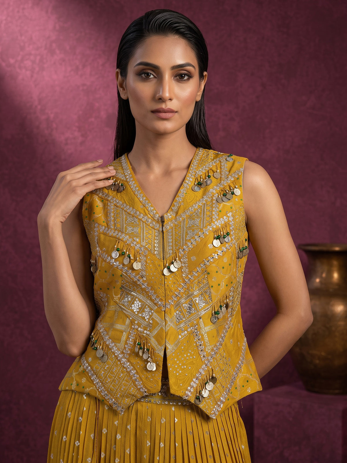 Yellow opulent palazzo suit