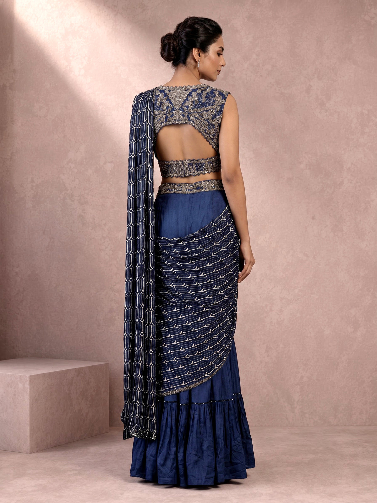 Blue geometric indowestern sharara suit