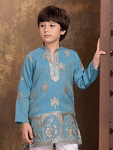 Blue mughal arch boys kurta suit
