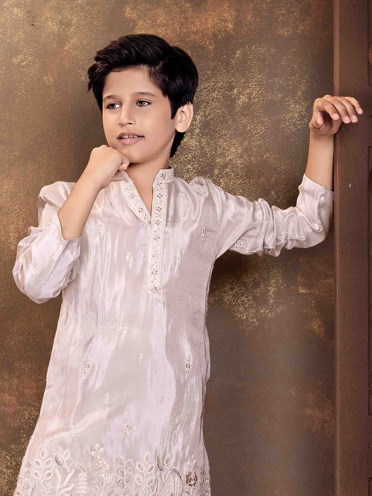 Light lavender floral boys kurta suit