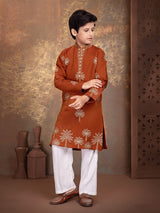 Dusty orange embroidered boys kurta suit