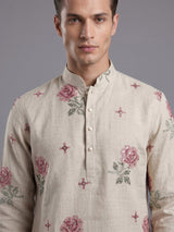 Cream cotton linen mens kurta