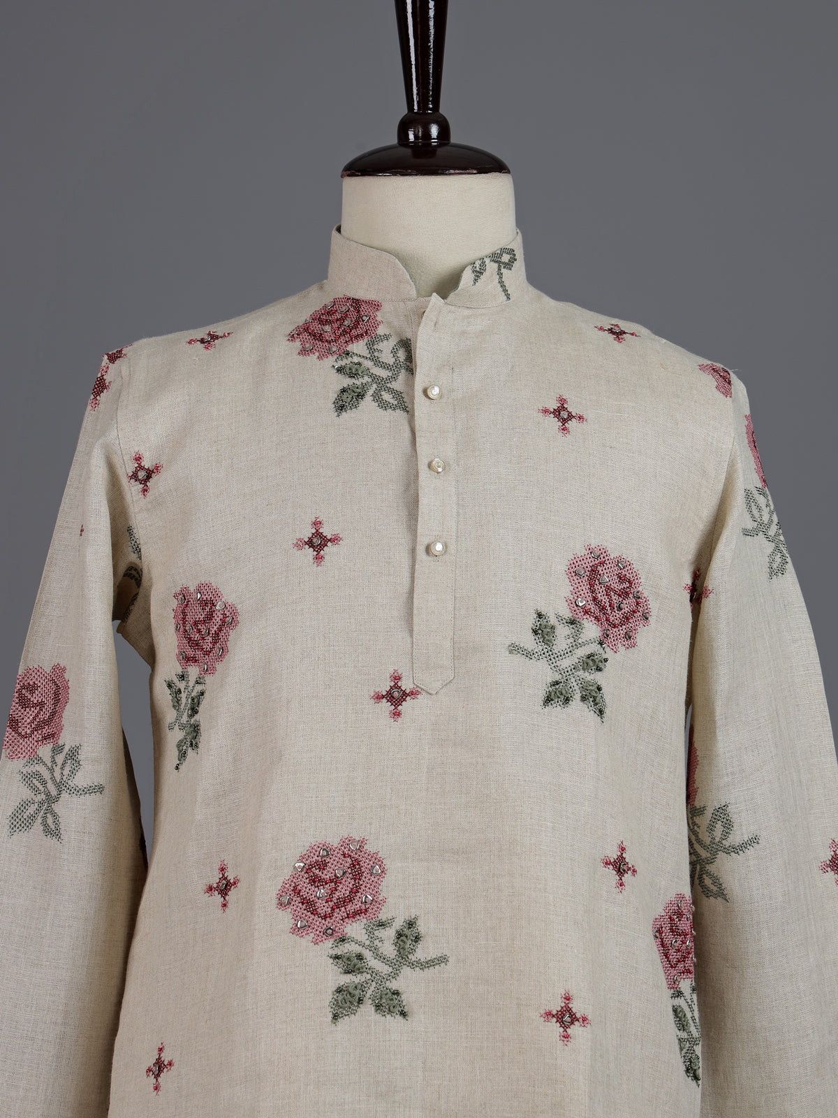 Cream cotton linen mens kurta