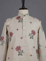Cream cotton linen mens kurta