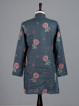 Stone blue cotton linen mens kurta