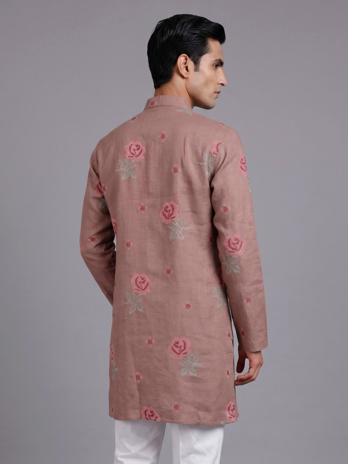 Onion pink cotton linen mens kurta