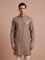 Beige cotton linen mens kurta