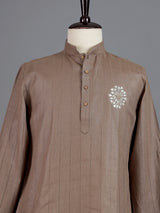 Beige cotton linen mens kurta