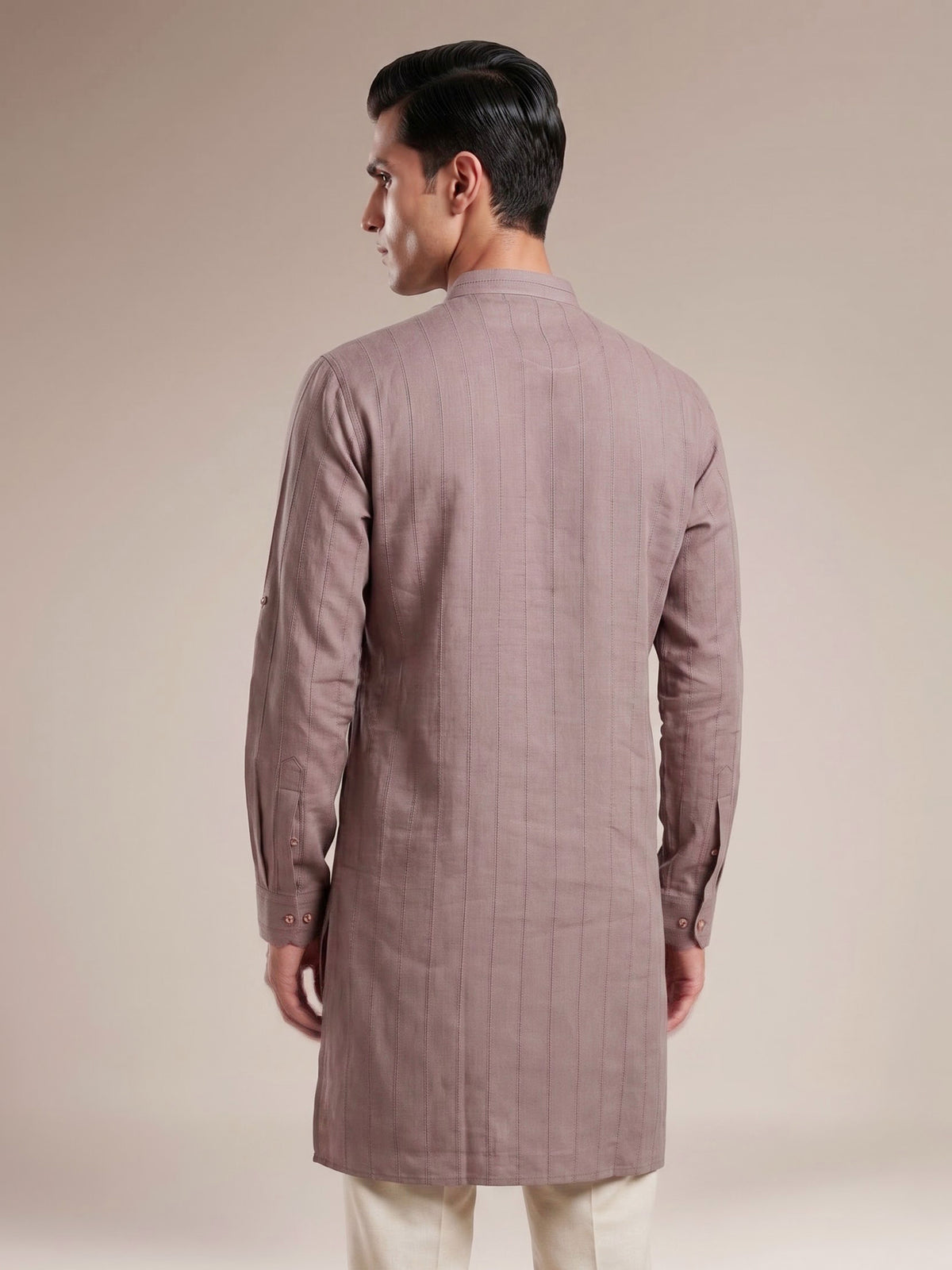 Dusty purple cotton linen mens kurta