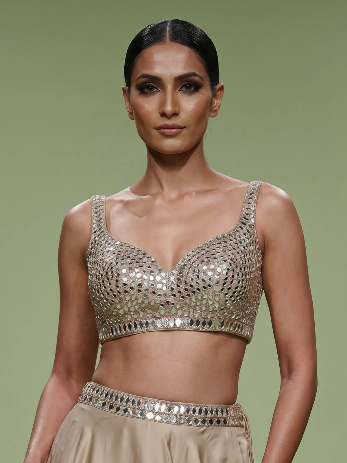 Gold aabla zari embellished women’s silk lehenga choli