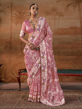 Dusty rose handloom silk womens floral saree