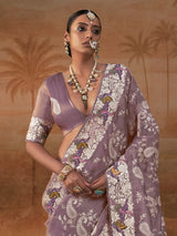 Dusty lilac purple handloom silk womens saree