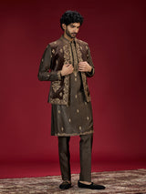 Rich brown mens waistcoat set with royal embroidery