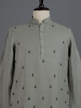 Sage green floral cotton linen mens kurta pajama