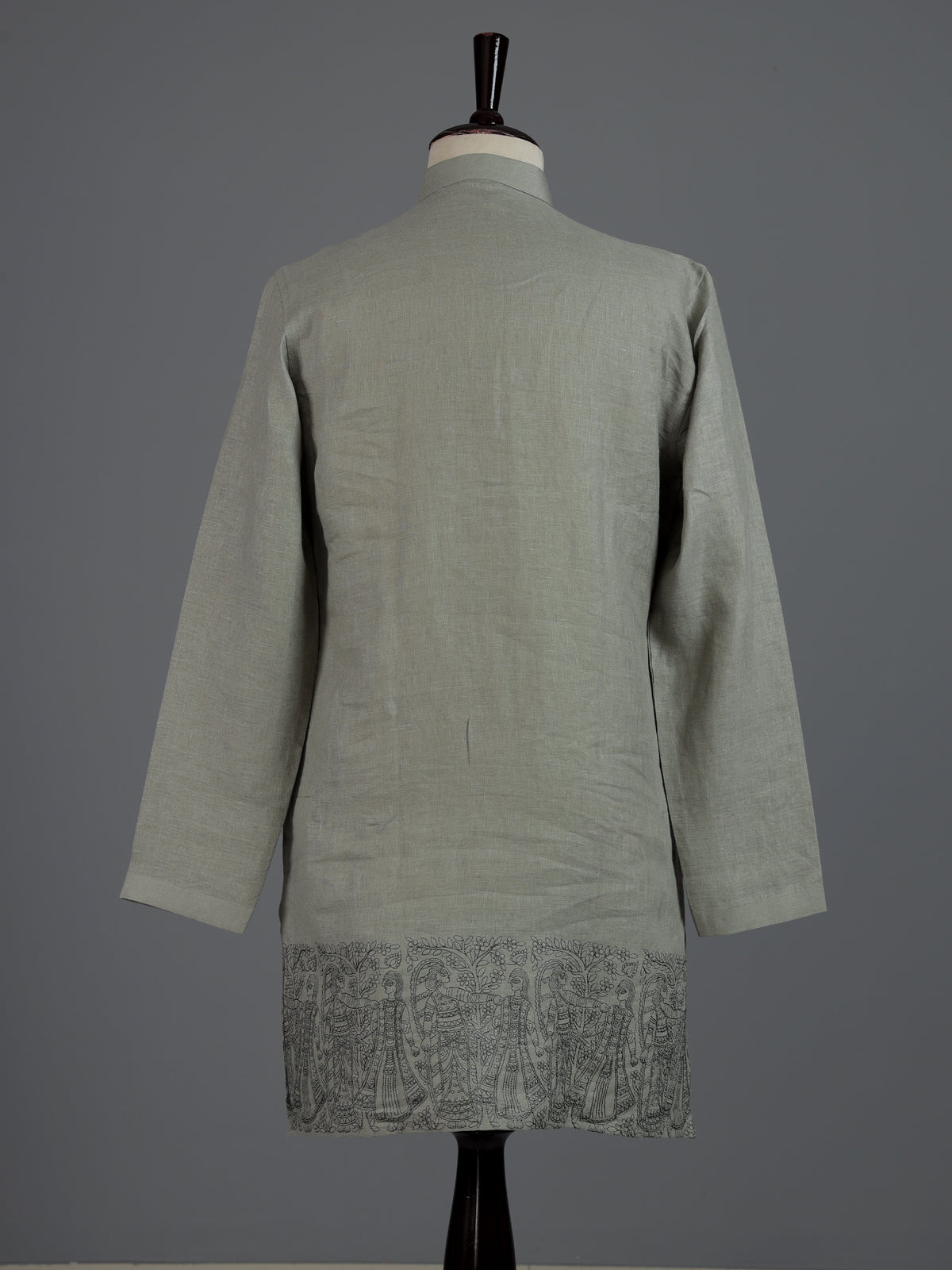 Sage green floral cotton linen mens kurta pajama