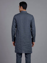 Stone blue cotton linen mens kurta pajama