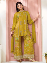 Mehendi green designer sharara suit with dupatta