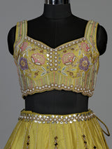 Beige floral embellished women’s raw silk lehenga choli